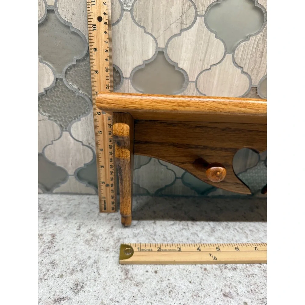 Vintage Oak Wood Wall Shelf Heart Cutout Floating Display Pegs Country Decor